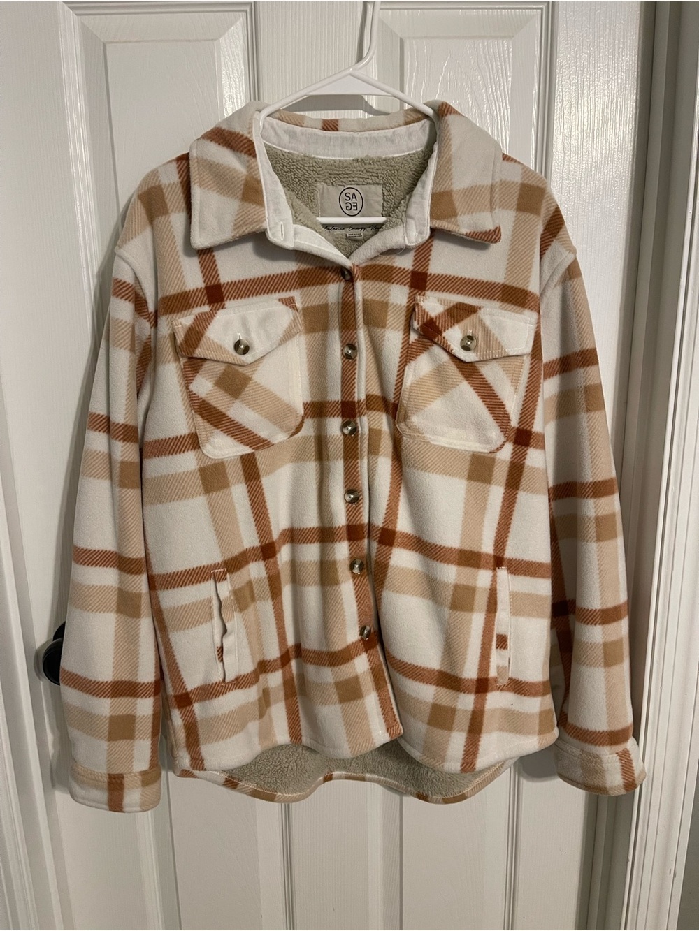 Plaid Teddy Shacket Jacket - Cream & Brown